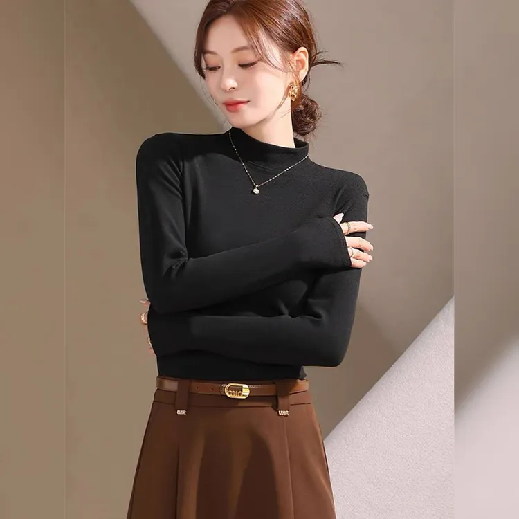半高领打底衫女款爆款2025新款秋冬磨毛高级显瘦内搭长袖上衣