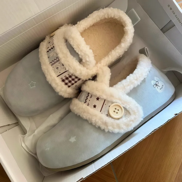 费尔岛复古勃肯鞋女鞋冬2025新款加绒保暖一脚蹬韩版厚底包头鞋子