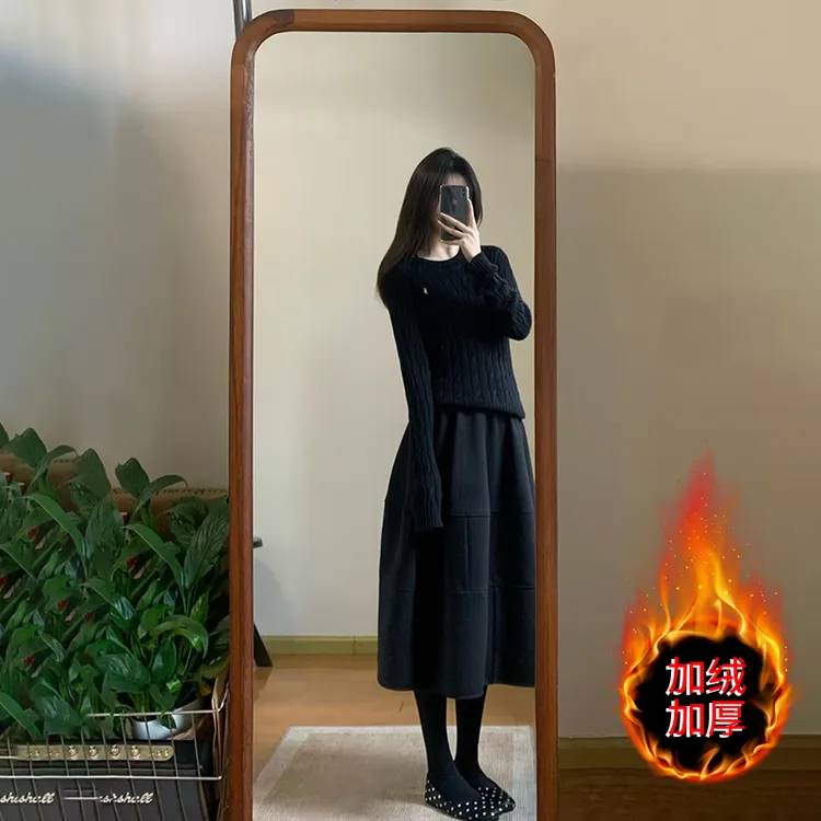 运补6元毛呢半身裙女冬季新款高腰A字超好看冬裙中长款花苞伞裙