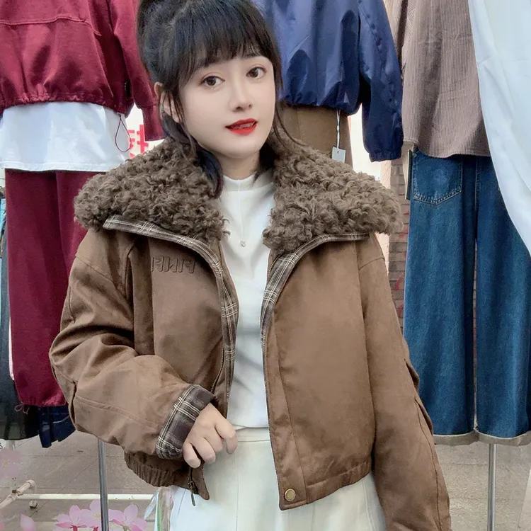 秋冬新品加厚可拆卸毛领设计短款名媛风鸭绒内胆外套女棉服保暖潮