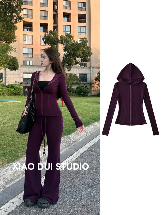 【XIAO DUI】秋季新款欧美ins风气质休闲百搭显瘦连帽开衫短款外套