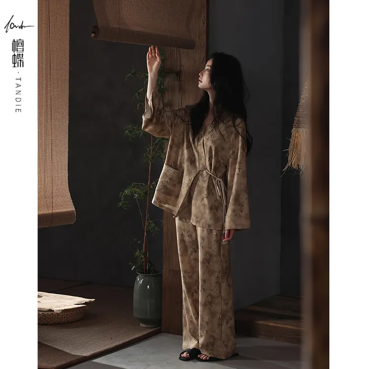 檀蝶纯棉居家睡衣女款爆款2025新款秋季纯棉睡衣女流光琥珀家居服