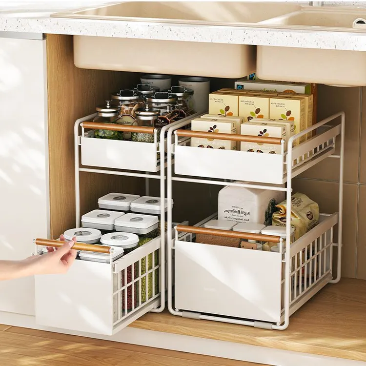 下水置物架厨房调料碗碟抽拉式家用多功能水池收纳橱柜拉篮分层