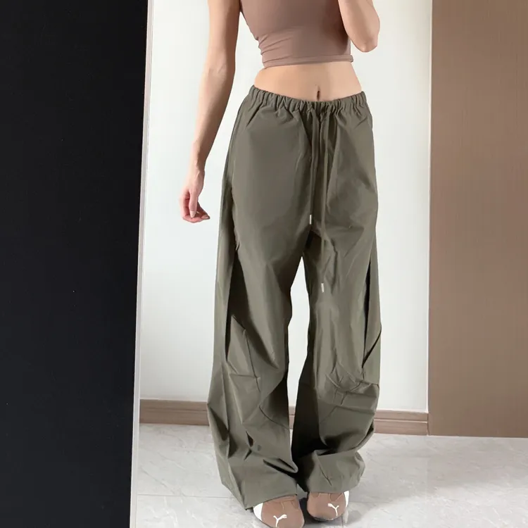 DAYOFF-美式复古阔腿伞兵工装裤女夏季宽松速干直筒冲锋裤子