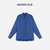 MADRCOUE 翻领不规则下摆微透长袖衬衫603205