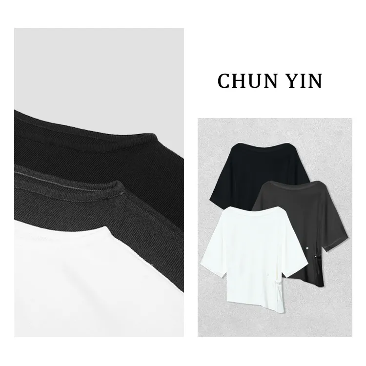 大雨【纽扣系带】韩系气质休闲斜肩不规则一字领针织上衣33046