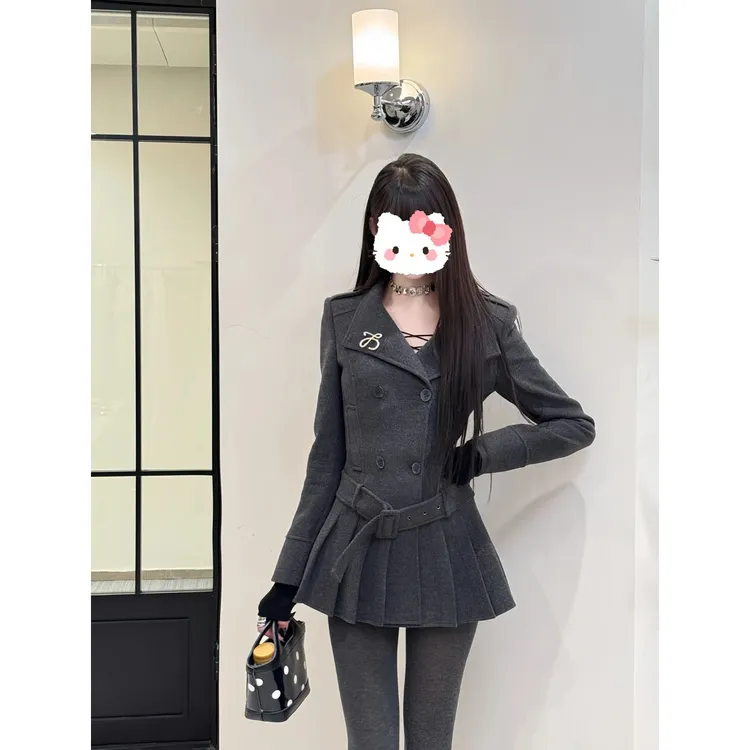 【英伦高智】修身立领秋季宽松型设计师中长款外套