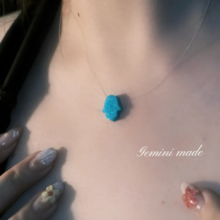 非金属涤纶项链 幸运之手鱼线项链叠戴欧美复古简约