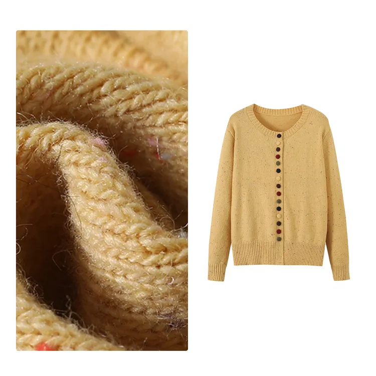 门店32&9！花扣毛衣」绵羊毛彩点单排扣针织开衫上衣女 H01146