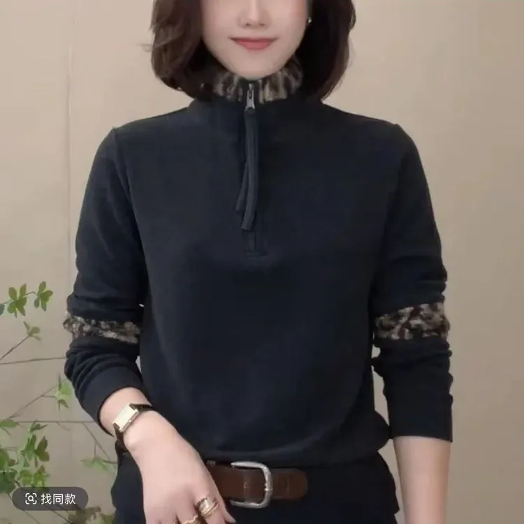 2025秋冬新款上衣妈妈中老年女装洋气时尚长袖小衫翻领双面绒卫衣