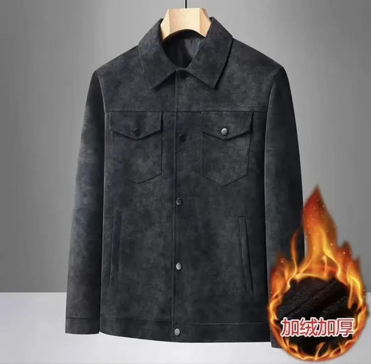 2025秋冬加肥大码男装夹克外套皮衣立领抗皱麂皮绒男士夹克