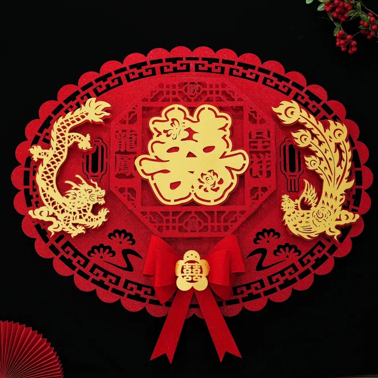 结婚大喜字客厅沙发卧室背景墙高档龙凤压床喜字门贴婚房床头挂件