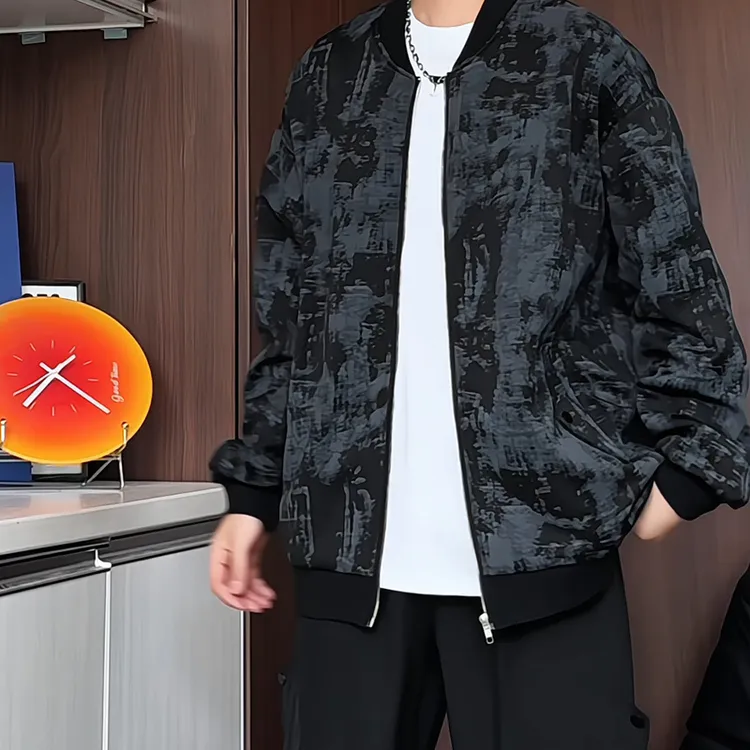 秋装新款扎染棒球服外套男卫衣开衫美式夹克潮流宽松大码百搭上衣