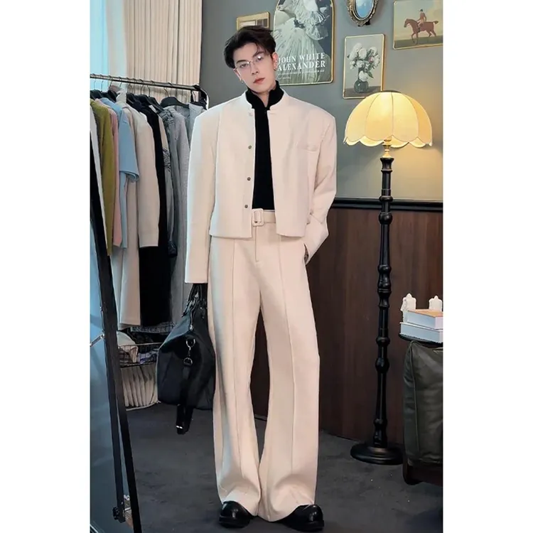FAVMARTHA男士穿搭一整套秋季高级感酷帅立领短款夹克套装搭配帅