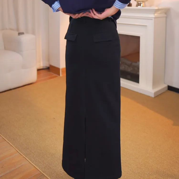 毛呢半身裙气质优雅简约长款高腰显瘦秋冬百搭休闲修身2538