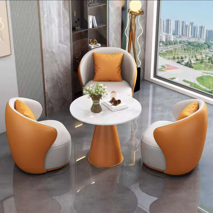 高端商务单人沙发茶几组合售楼处洽谈4S店接待椅全皮商用会客桌椅