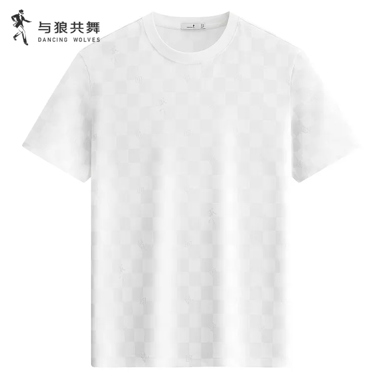 【棋盘格】与狼共舞男士夏季新款冰感格子花纹时尚百搭圆领短袖T恤
