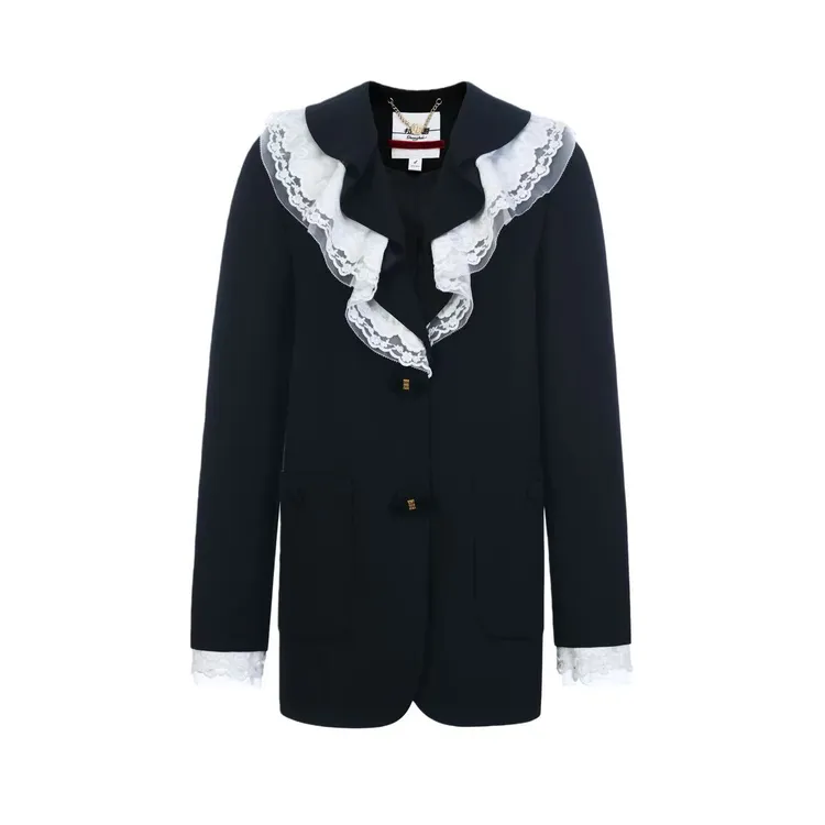 拉飞姆2026春 洛可可荷叶领羊毛中长外套LF26C21SC160