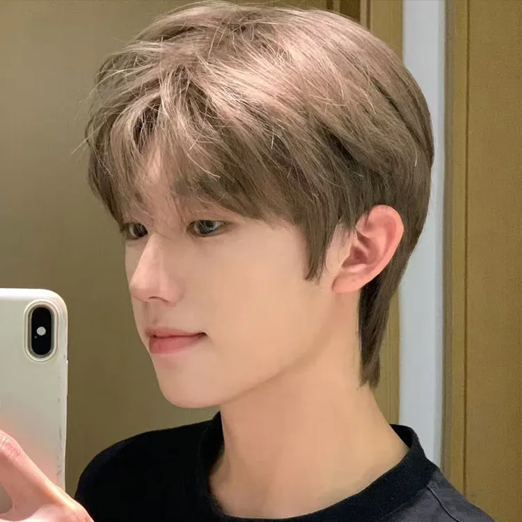 【祭和平专属】升级进口丝冷棕色假发男微分碎盖短发自然蓬松全头套