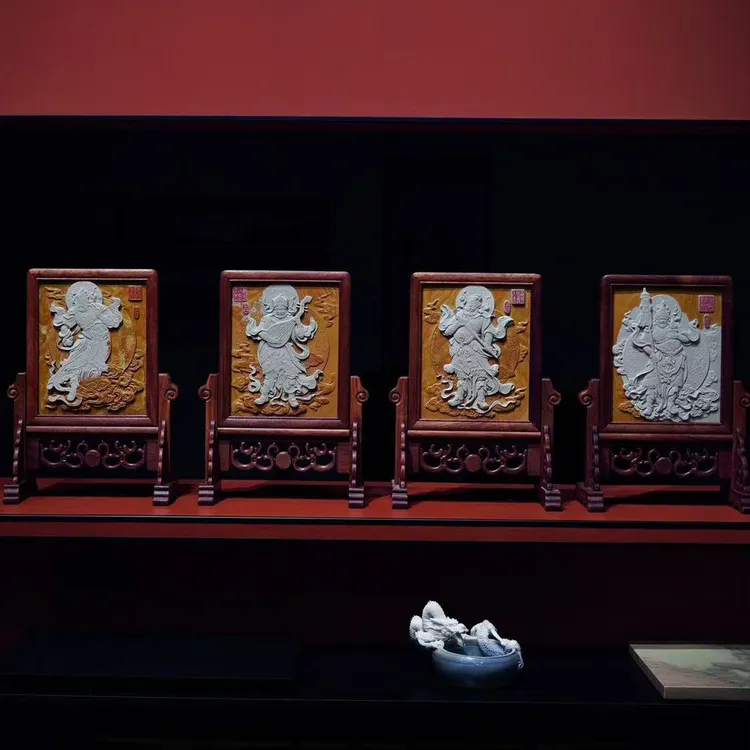 千石原石原创手工雕刻四大天王摆件可养可玩可摆茶宠摆件国风