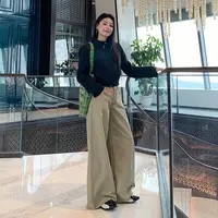 REDR卡其色高腰直筒牛仔裤女秋季新款百搭宽松显瘦阔腿休闲长裤子