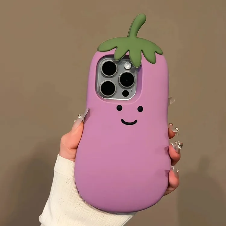 卡通立体紫色茄子适用苹果16promax创意个性手机保护壳iPhone15/1