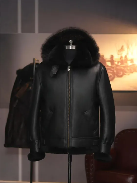 美皮超厚89007美版B3飞行服真皮真毛原生态羊皮毛一体男保暖外套