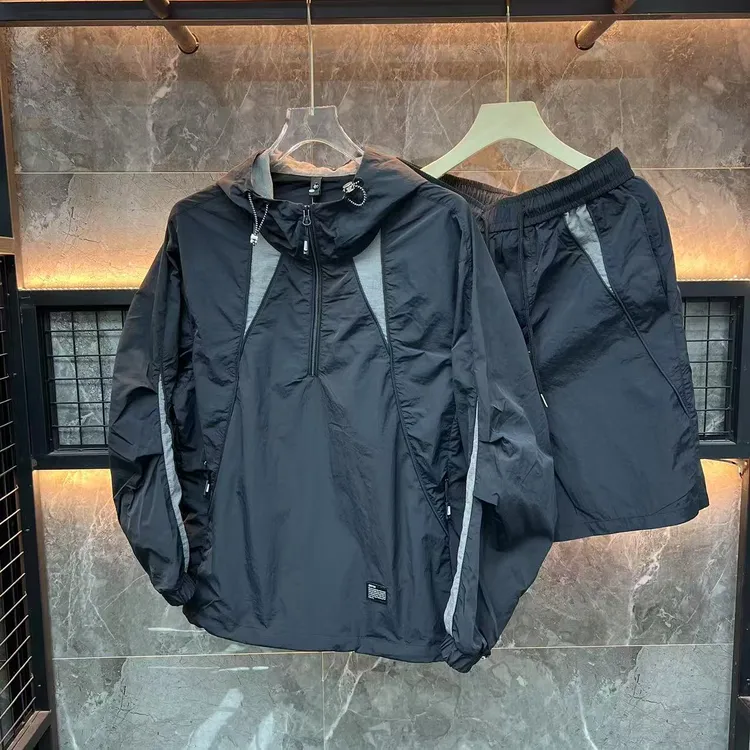 夏季透气防晒服套装男潮流百搭工装外套冲锋衣跑步运动套装2558