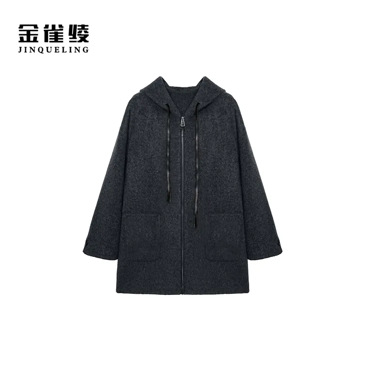 金雀绫【极简美学】设计师款连帽中长款苏力毛呢外套SZA4MW665
