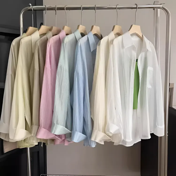 天丝皱百搭时尚防晒衣2024夏季新款女装衬衫宽松显瘦大版空调外衫