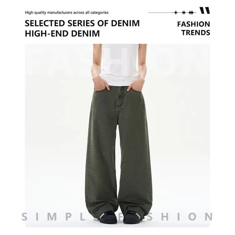 高街美式石磨休闲直筒牛仔裤男女春季vintage复古纯色宽松休闲裤