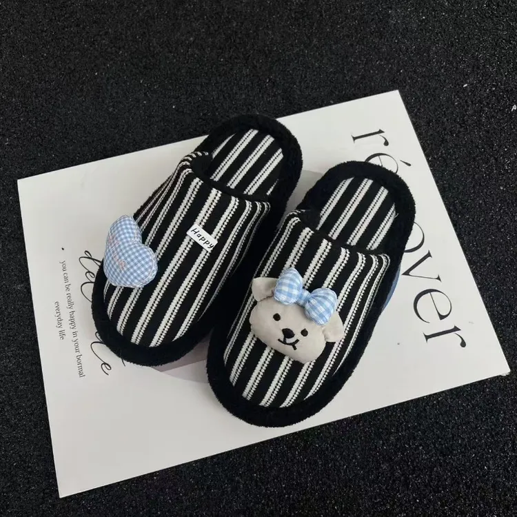 简约卡通可爱包头拖冬季防滑百搭保暖情侣居家室内防滑棉拖鞋LX