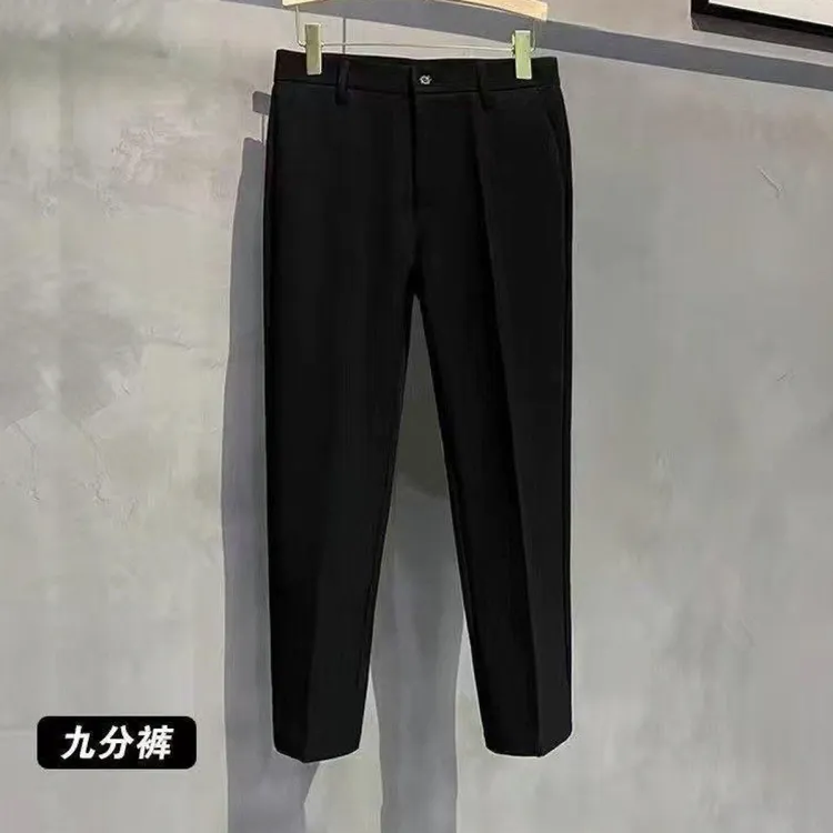 春夏季薄休闲直筒九分修身韩版高档女款长裤薄款黑色休闲裤