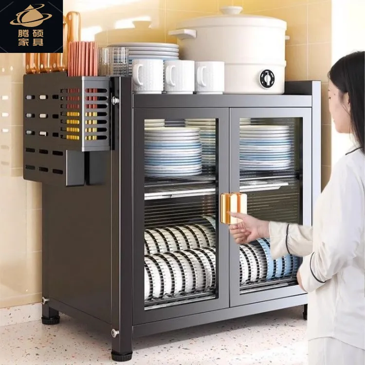 厨房碗柜微波炉架置物架台面家用碗筷柜碗碟小收纳柜带门厨柜沥水