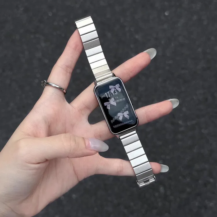 适用华为手环8/9表带不锈钢一珠金属卡扣细款带华为手环10手表带