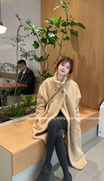 【奶茶】韩版两面穿绵羊毛外套