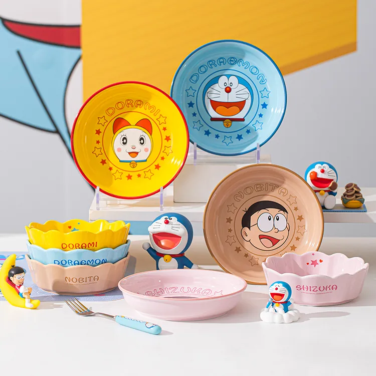 DORAEMON/哆啦A梦花瓣碗面包盘家用水果碗卡通可爱蓝胖子陶瓷碗盘