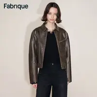 Fabrique Lizzie 秋冬新品做旧擦色环保皮短款赛车街头感复古夹克