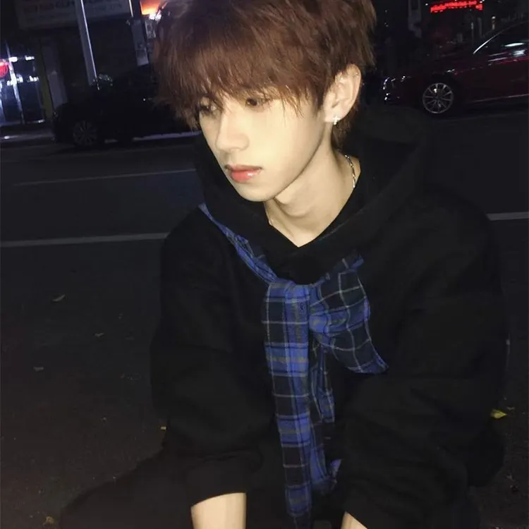 WASSUP dream春秋新款连帽卫衣男宽松格纹拼接绑带美式蝴蝶结上衣
