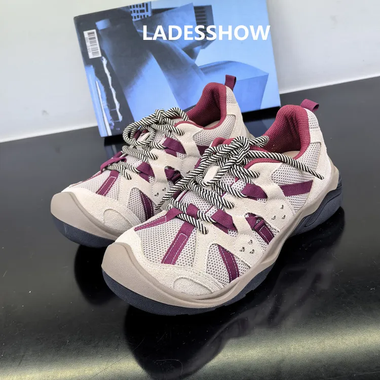 2025年夏季新款真皮网布透气时尚百搭系带丑萌户外运动休闲鞋女鞋