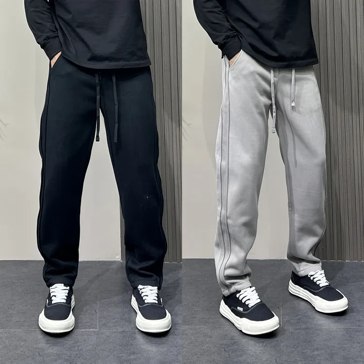 男士潮流侧条纹纯色卫裤拼接运动裤2025男秋季新款宽松直筒休闲裤