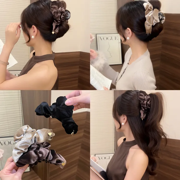 气质缎面褶皱抓夹女大号发量多高端鲨鱼夹轻奢后脑勺夹子发饰头饰