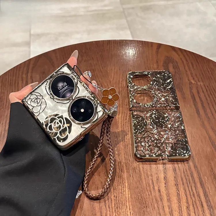 适用华为p50 pocket 2手机壳折叠屏高级感透明山茶花时尚保护套