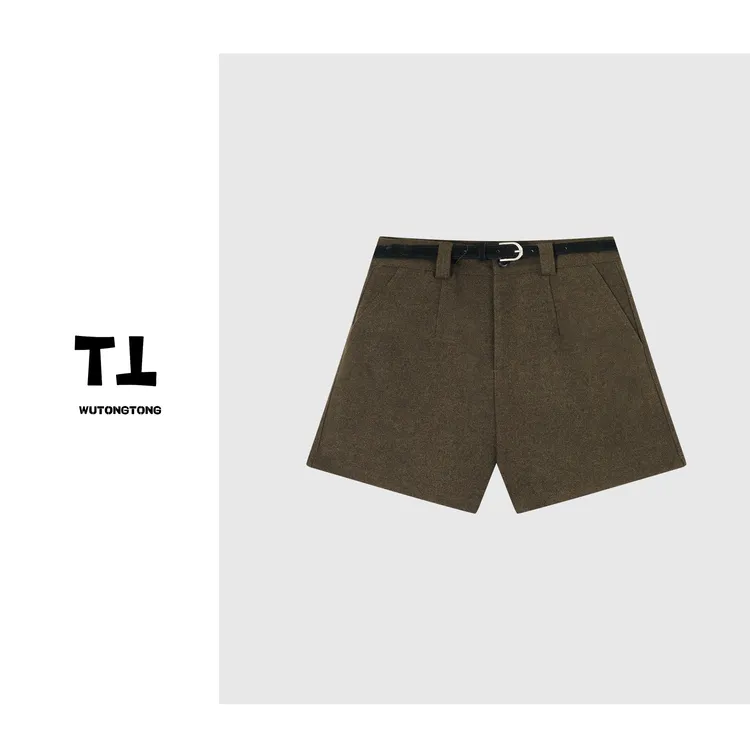 现货【吴童自制】冬季新款加厚呢子短裤女显瘦百搭韩版三分裤62923