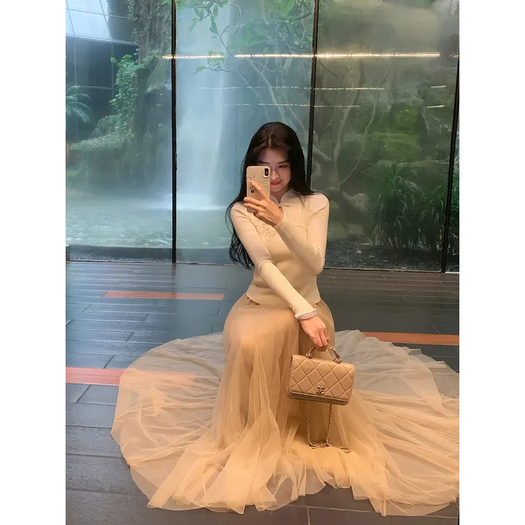 凌茜恣禾【风语纱】国风新中式网纱大摆气质冬季半身裙