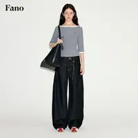 范洛 休闲街头风  撞色线迹一字袋直筒牛仔裤FQ25K060推广