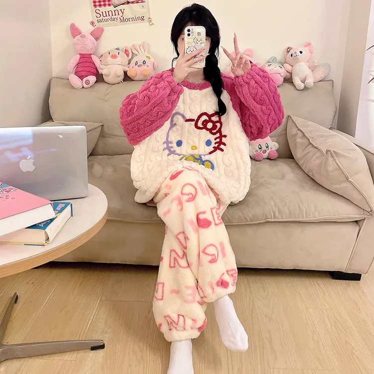珊瑚绒睡衣女款爆款2025新款秋冬季法兰绒加绒加厚家居服套装大码