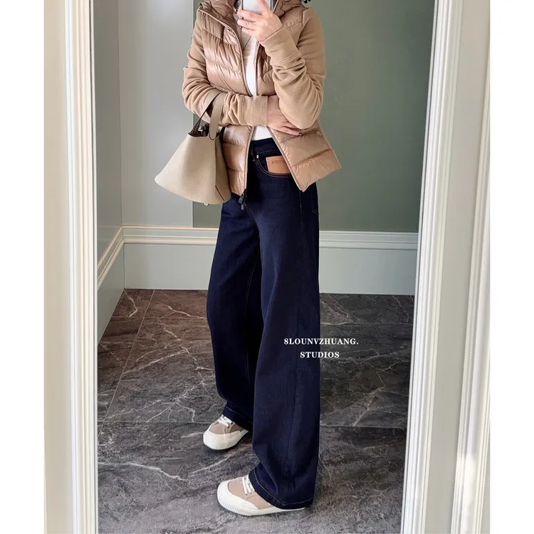 山羊绒加厚原牛弯刀裤花匣子牛仔裤2025冬季新款高品质显瘦20658