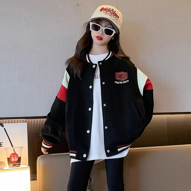 女童棒球服2025春装新款中大儿童宽松外套潮酷穿搭女孩春秋夹克衫