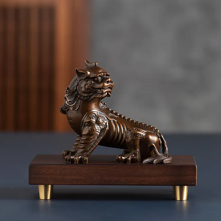 黄铜谛听摆件九华山地藏王坐骑家居客厅柜子办公室桌面摆设